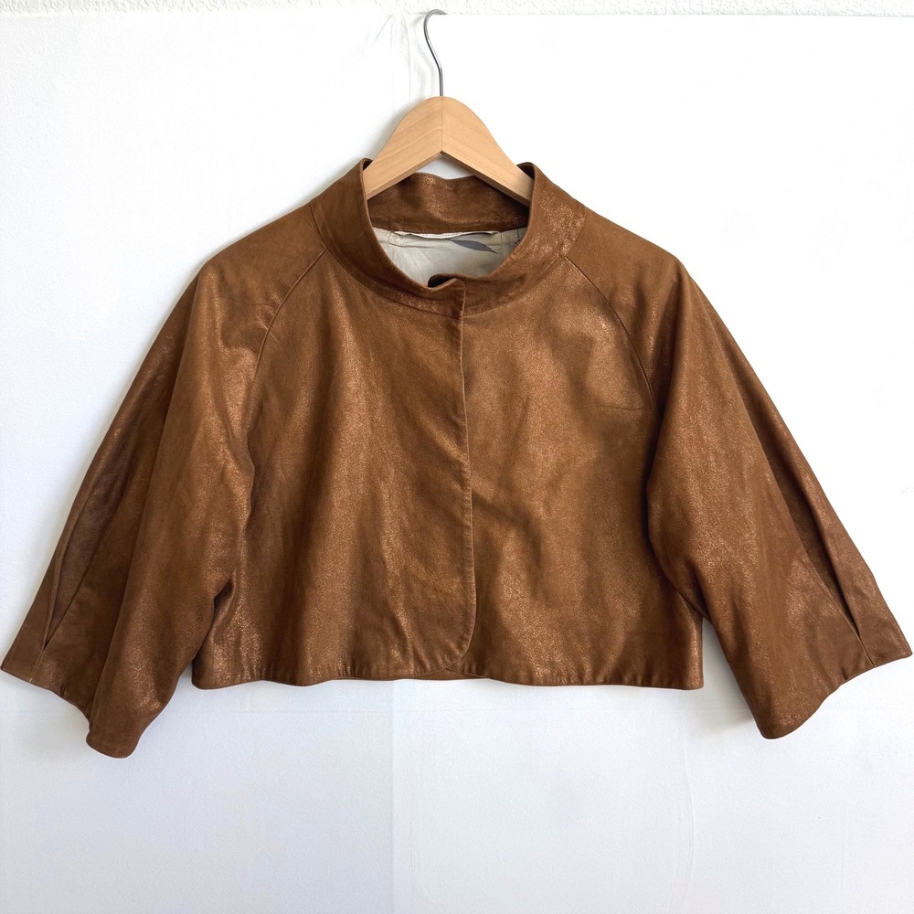 Twelfth Street Cynthia Vincent Metallic Bronze Leather Cropped Jacket Large